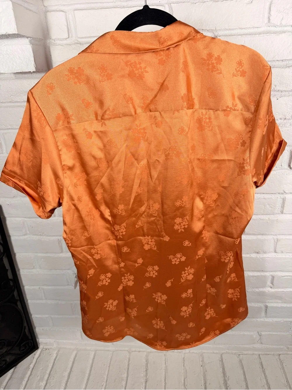 ASOS Design Floral Jacquard Satin Camp Collar Shirt Orange Large - Picture 5 of 5